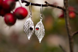 Blackberry leaf & Garnet drop earrings ~ for Protection & Resilience