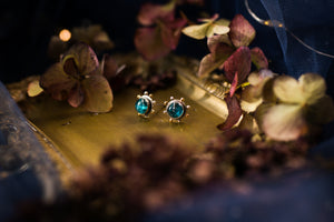 Teal blue Kyanite celestial studs with 1k gold beads