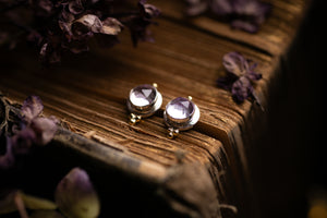 Lavender Amethyst studs with 18k gold beads