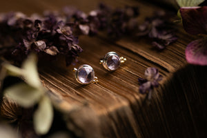 Lavender Amethyst studs with 18k gold beads