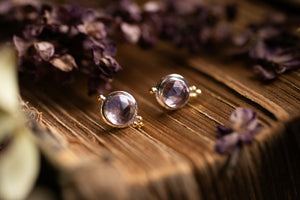 Lavender Amethyst studs with 18k gold beads