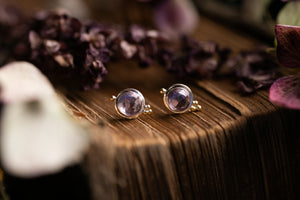 Lavender Amethyst studs with 18k gold beads