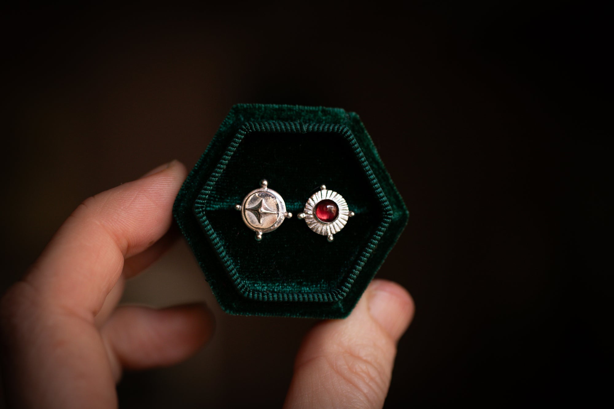 Rhodolite garnet and north star stud earrings