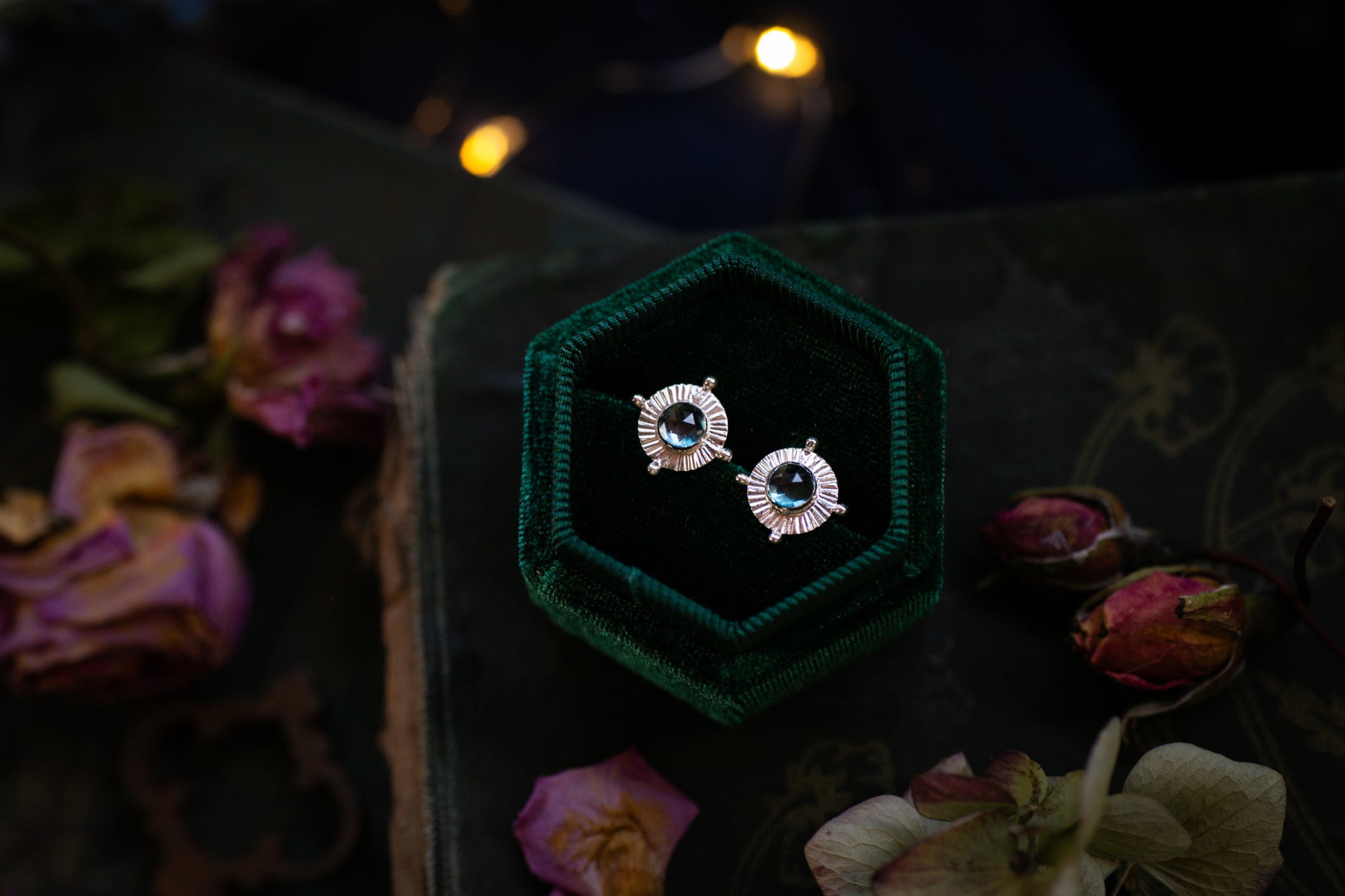 Blue London Topaz celestial inspired stud earrings