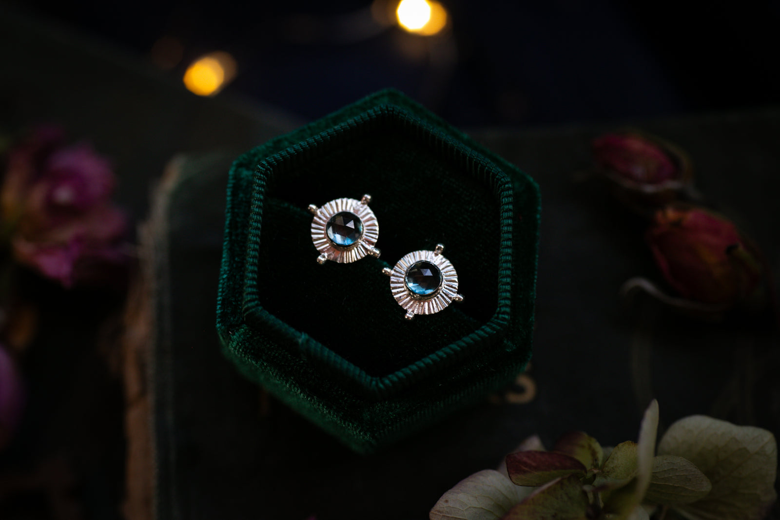 Blue London Topaz celestial inspired stud earrings