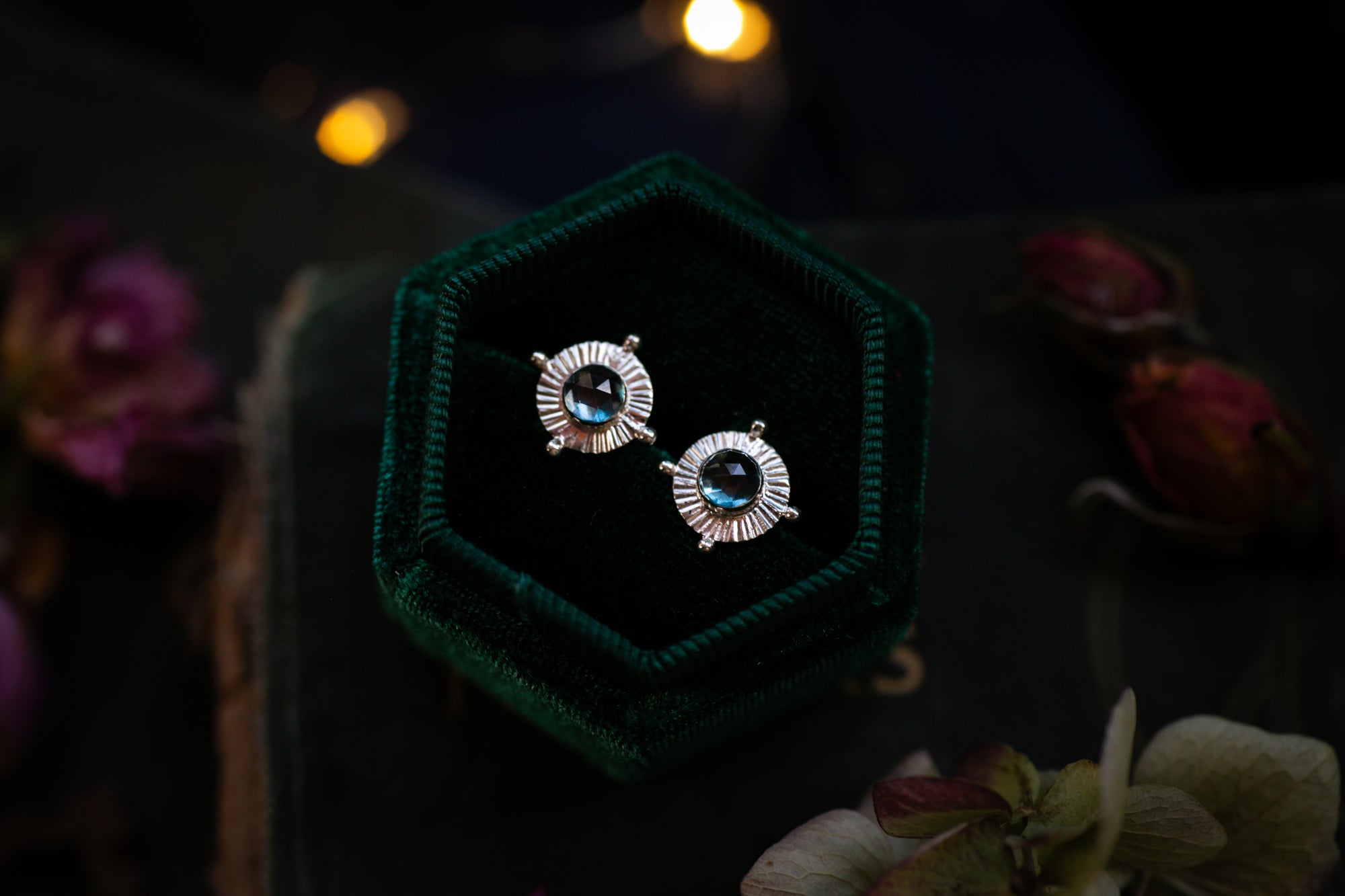 Blue London Topaz celestial inspired stud earrings