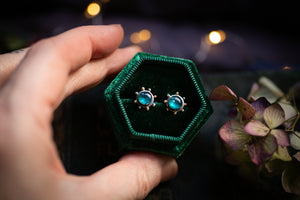 Teal blue Kyanite celestial studs with 1k gold beads
