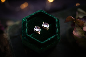 Lavender Amethyst studs with 18k gold beads