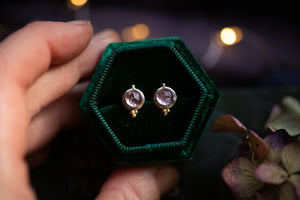 Lavender Amethyst studs with 18k gold beads