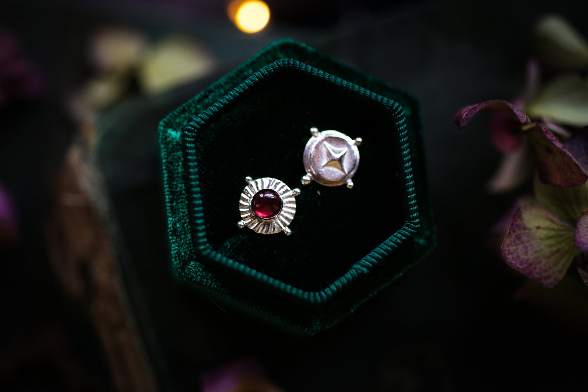 Rhodolite garnet and north star stud earrings
