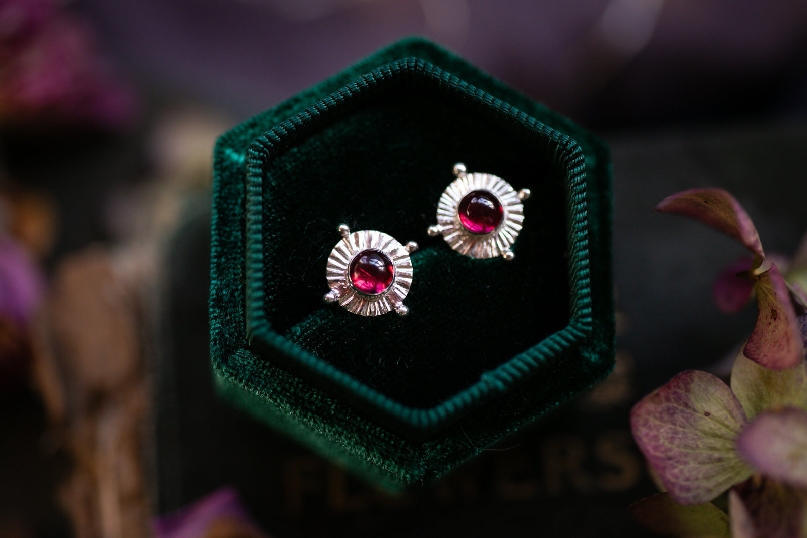 Rhodolite garnet celestial stud earrings