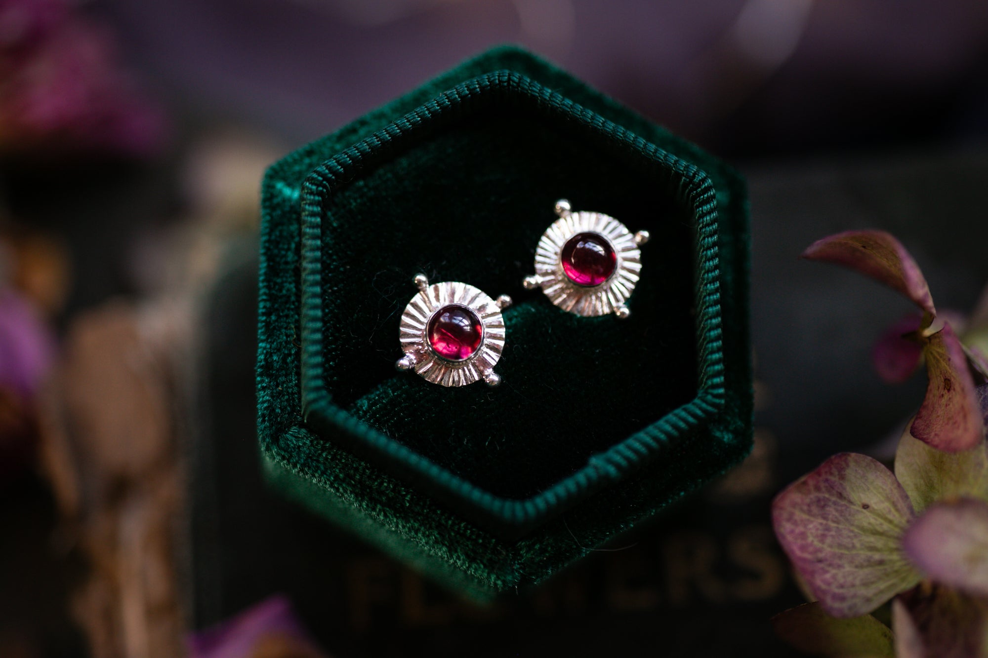 Rhodolite garnet celestial stud earrings