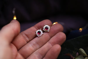 Rhodolite garnet celestial stud earrings