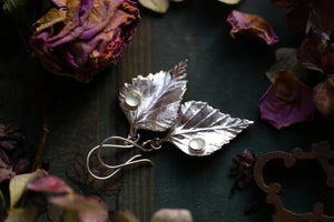 Birch leaf & Prehnite drop earrings ~ Growth & Transformation