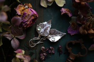 Birch leaf & Prehnite drop earrings ~ Growth & Transformation