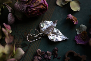 Birch leaf & Prehnite drop earrings ~ Growth & Transformation