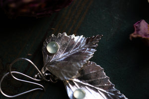 Birch leaf & Prehnite drop earrings ~ Growth & Transformation