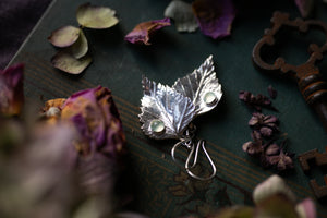Birch leaf & Prehnite drop earrings ~ Growth & Transformation