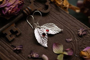 Blackberry leaf & Garnet drop earrings ~ for Protection & Resilience