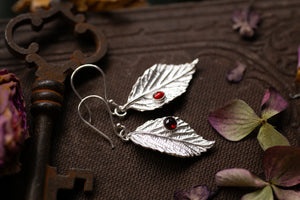 Blackberry leaf & Garnet drop earrings ~ for Protection & Resilience