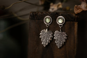 Nettle leaf & green Kyanite stud earrings