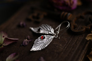 Blackberry leaf & Garnet drop earrings ~ for Protection & Resilience