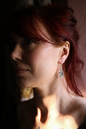 Blackberry leaf & Garnet drop earrings ~ for Protection & Resilience