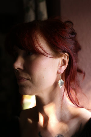 Birch leaf & Prehnite drop earrings ~ Growth & Transformation