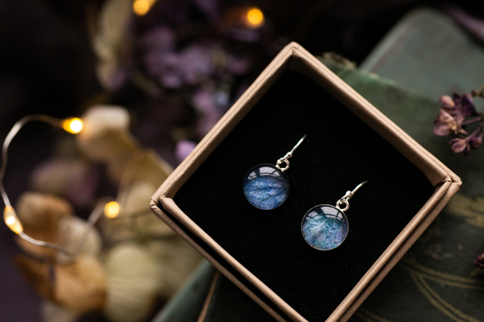 Deep blue hydrangea drop earrings