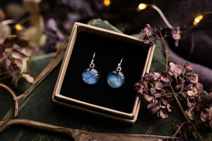 Deep blue hydrangea drop earrings