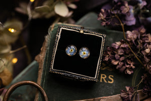 Forget me not & gold leaf stud earrings