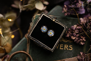 Forget me not & gold leaf stud earrings