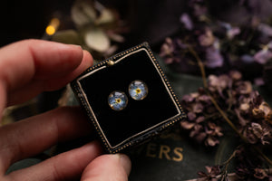 Forget me not & gold leaf stud earrings