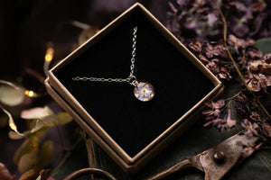 Dainty forget me not & gold leaf pendant