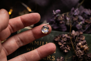 Dainty forget me not & gold leaf pendant