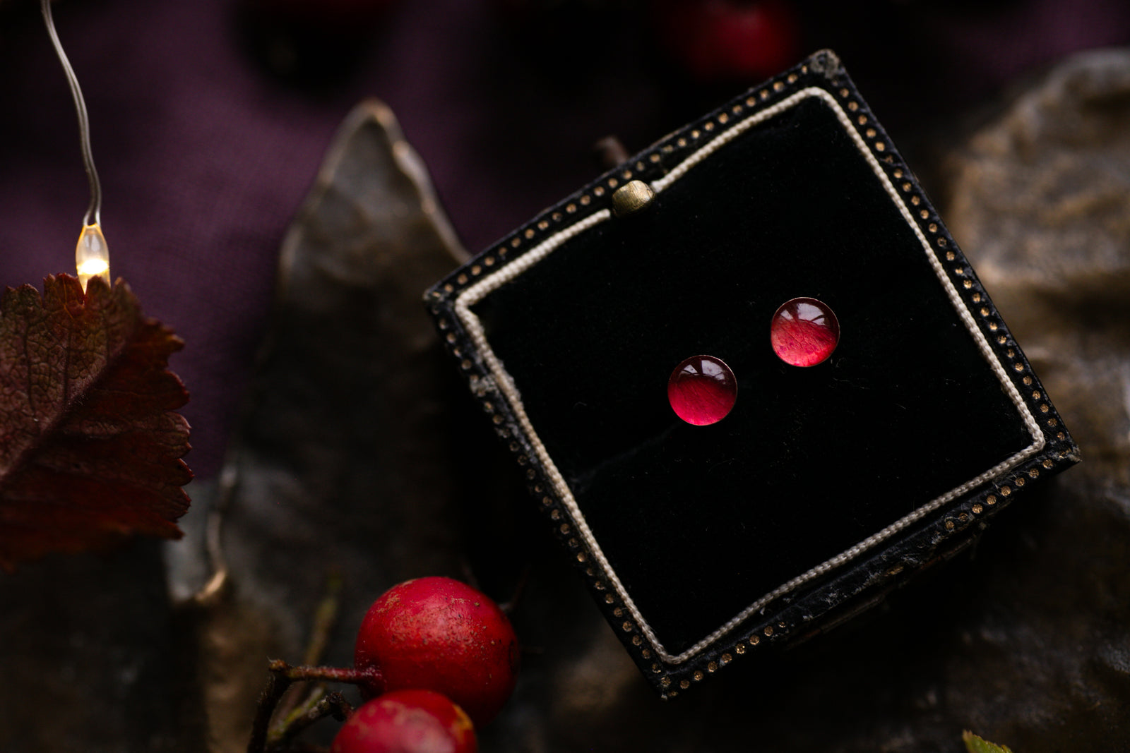 Red rose petal stud earrings
