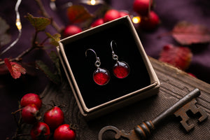 Red Blackberry leaf earrings