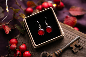 Red Blackberry leaf earrings