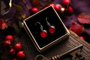 Red Blackberry leaf earrings