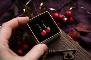 Red Blackberry leaf earrings