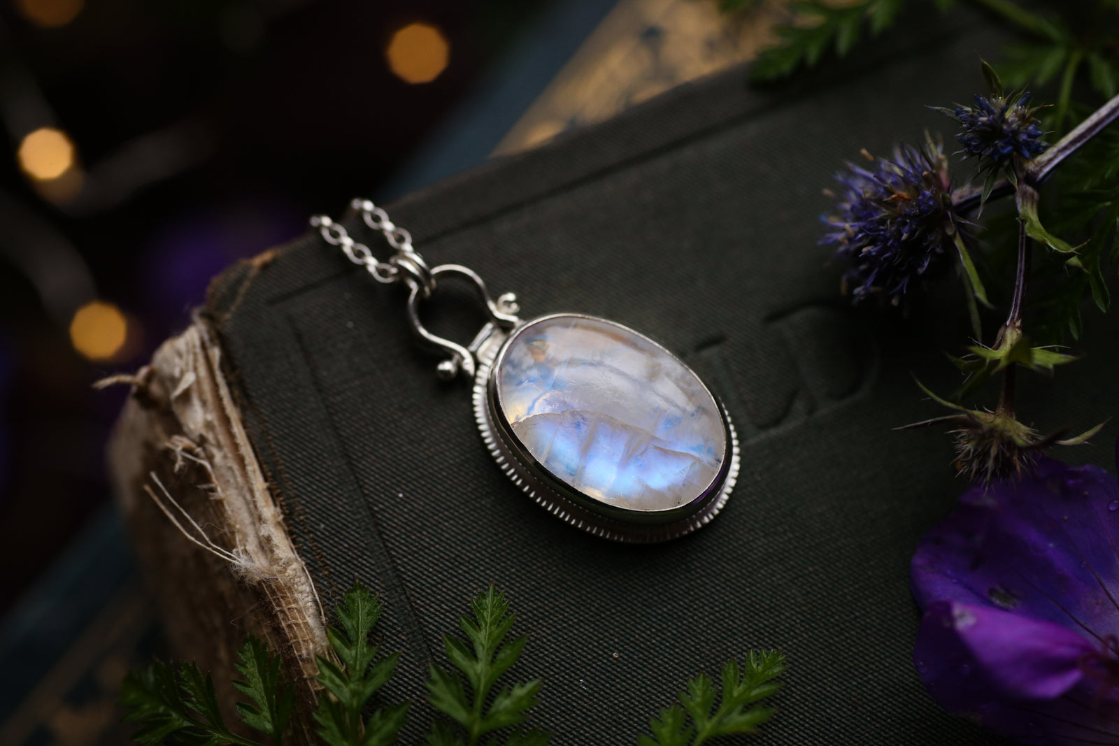 OOAK Moonstone & Snowdrop pendant