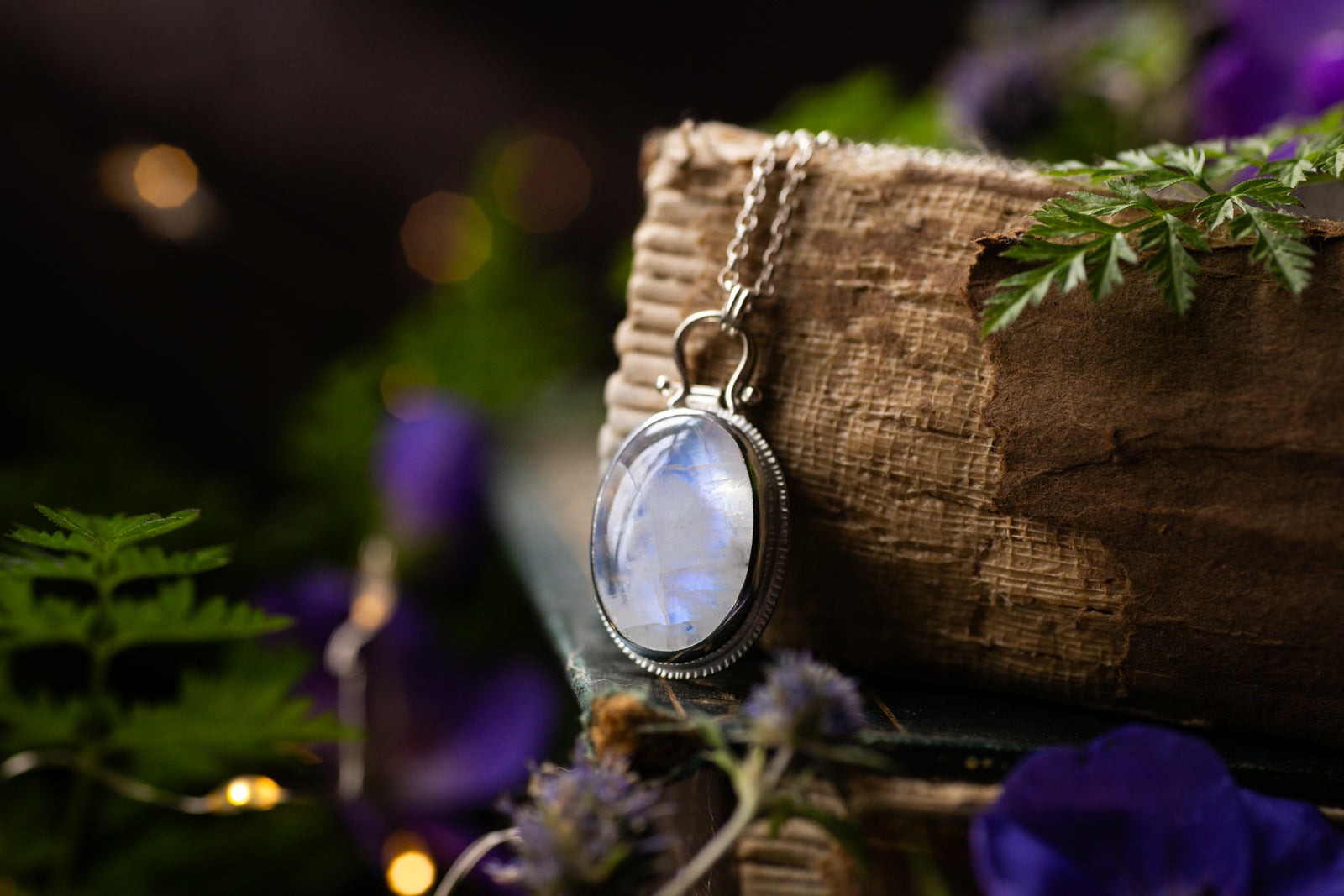 OOAK Moonstone & Snowdrop pendant