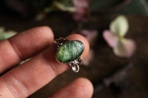 Moss Agate and Quartz crystal ring