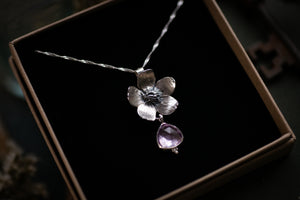 Cherry blossom & lilac Amethyst pendant