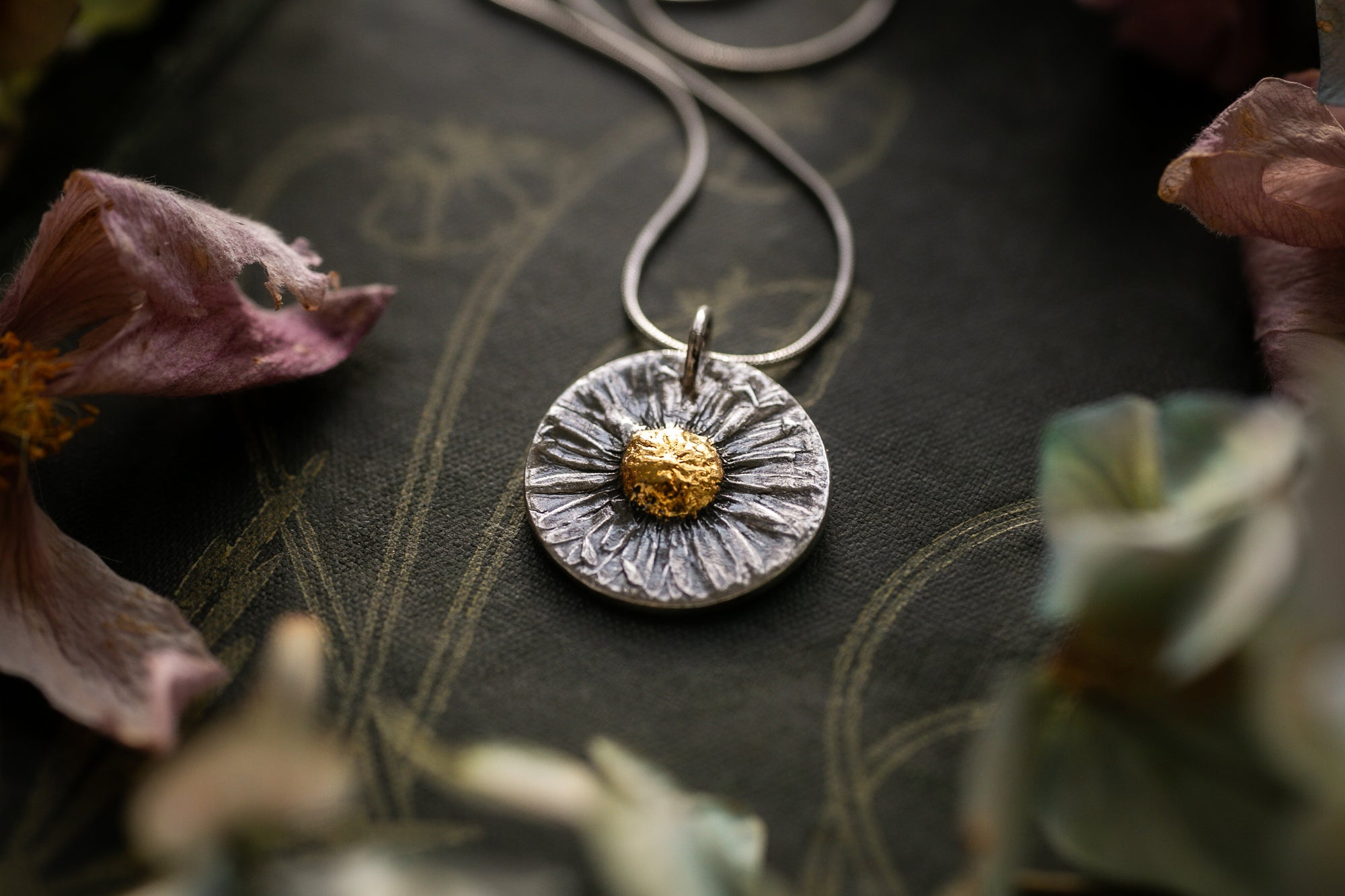 Daisy pendant with 24k gold ~ For Joy & New Beginnings