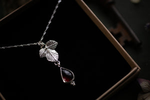Little Blackberry leaf & Rhodolite garnet pendant