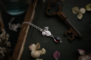 Little Blackberry leaf & Rhodolite garnet pendant