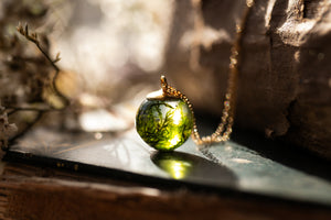 Forest moss droplet necklace ~ Gold Vermeil