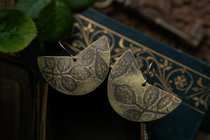 Wild rose on Brass~ geometric statement earrings