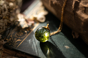 Forest moss droplet necklace ~ Gold Vermeil